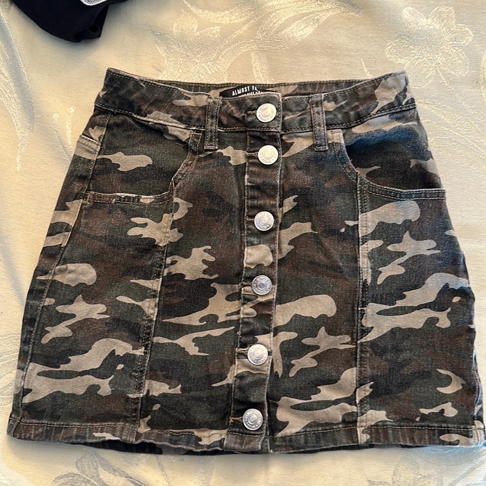 Camo skirt with buttons down the middle